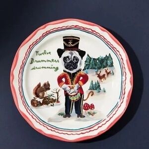 NWT Anthropologie Nathalie Lete 12 Days  Christmas Drummers  Dessert Plate